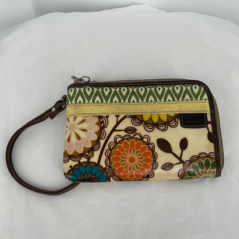 Vintage Fossil‎ Key Per Vinyl Wallet With Leather Wrist Strap.